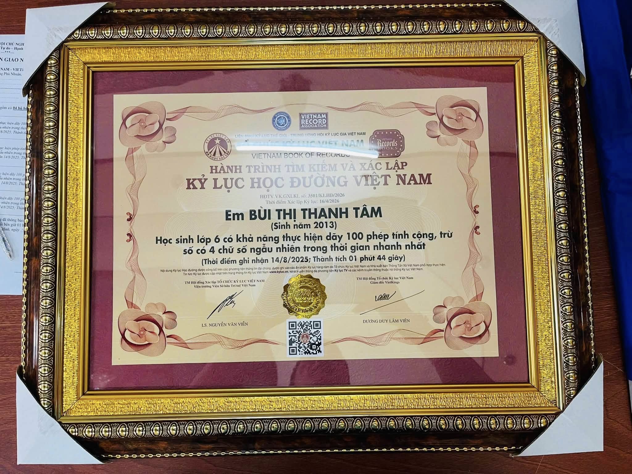 Bằng xác lập kỷ lục Thanh Tâm